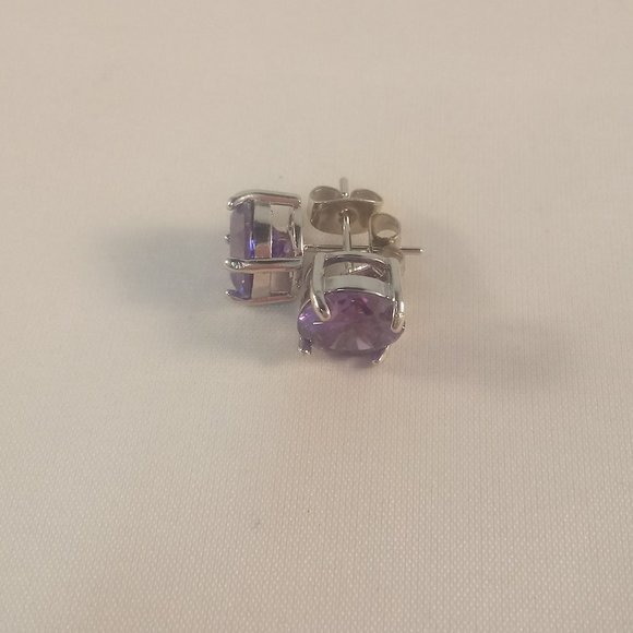 18K White Gold Filled Round Purple Diamond Zircon Stud Earrings 2.75ctw Gorgeous - Picture 3 of 4